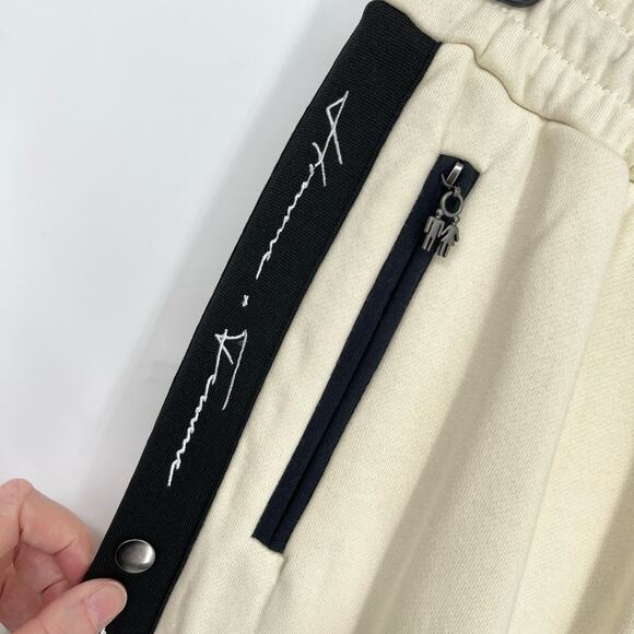 Homme + Femme NEW Signature Track Pants Sz XS Cream Black Stripe Zip Pockets - Picture 3 of 9
